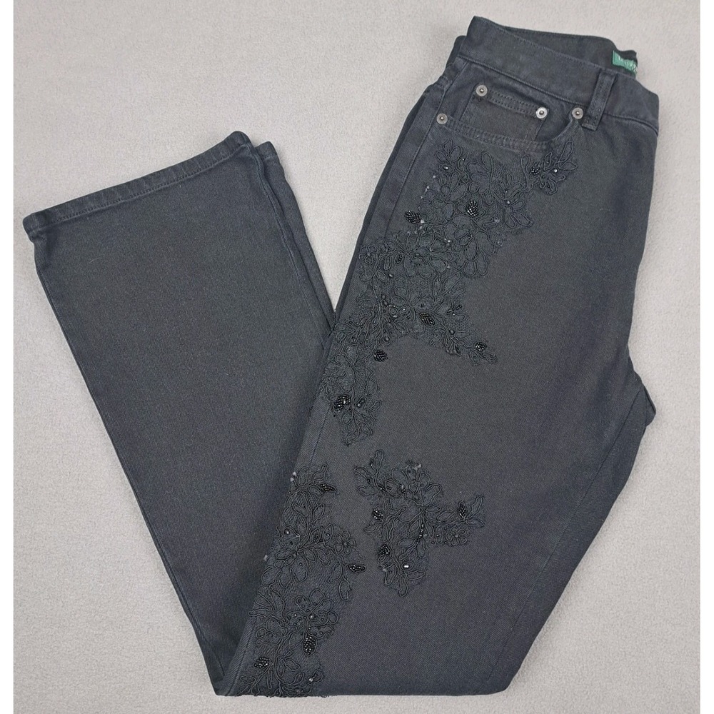 Lauren Jeans Women 4 Black Embellished Beaded Flare Leg Vintage Ralph Lauren 31L